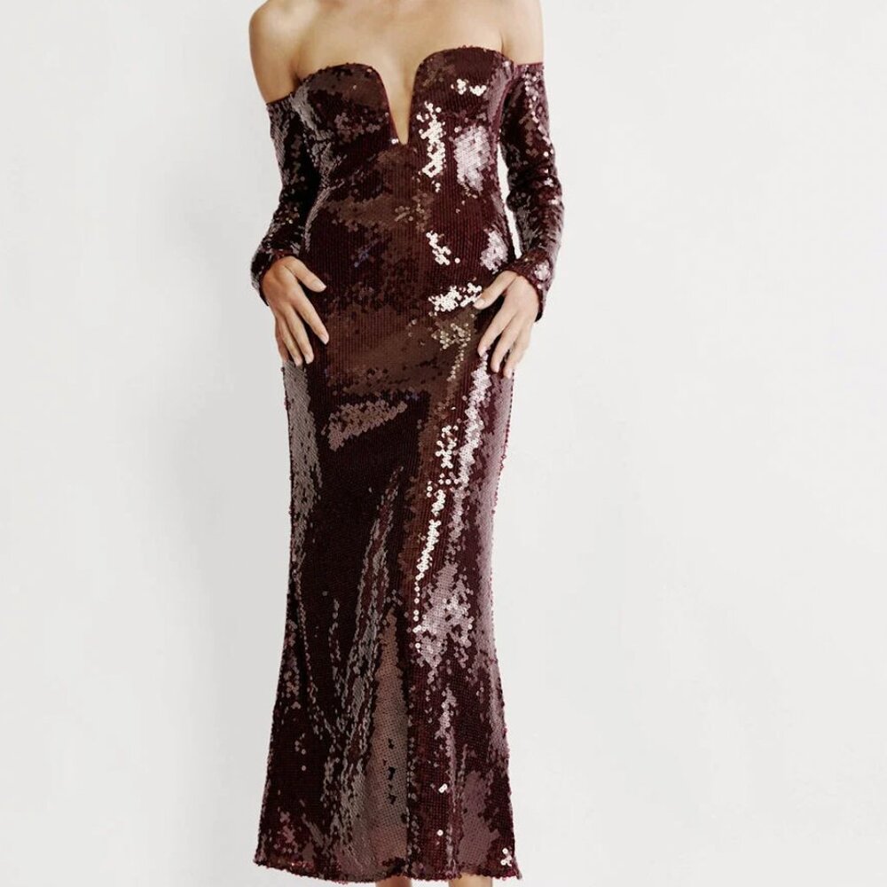 Emmeline sequin midi dress in wine